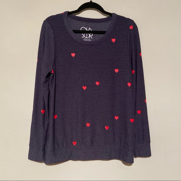 Chaser Tiny Heart Sweater Pullover Sweatshirt Avalon Scoop Neck Large Blue Red - Picture 3 of 8